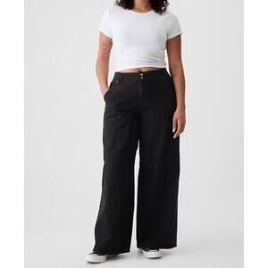 GAP Mid Rise Ultrasoft Baggy Wide Leg Jeans Black 16 Tall